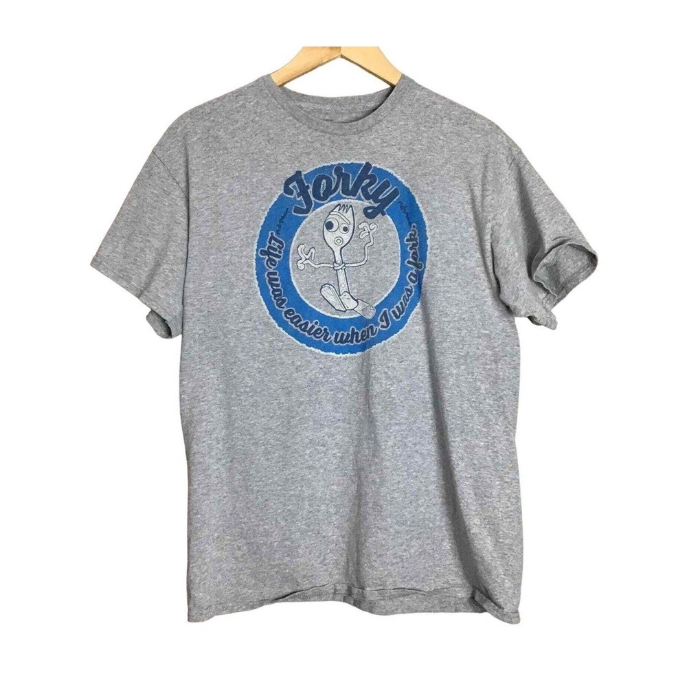 Disney Mens Pixar Toy Story 4 Forky Graphic Tee M Gray Life Was Easier T-Shirt